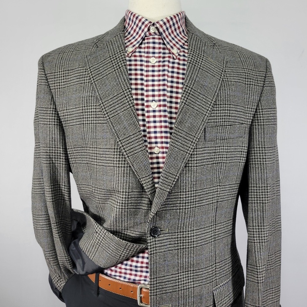 Haggar Men's Sport Coat Blazer Two Button Gray Plaid Lambs Wool Size 42L - Picture 6 of 14